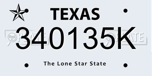 340135K Texas License Plate