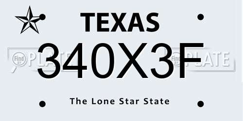 340X3F Texas License Plate