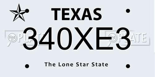 340XE3 Texas License Plate