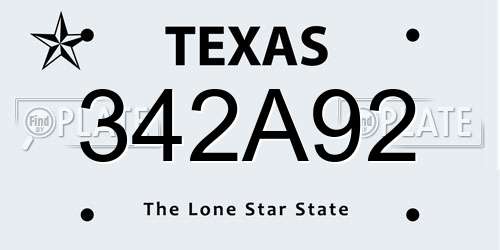 342A92 Texas License Plate