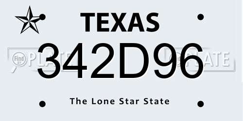 342D96 Texas License Plate