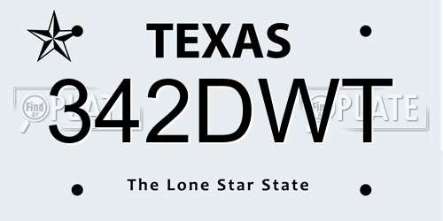 342DWT Texas License Plate