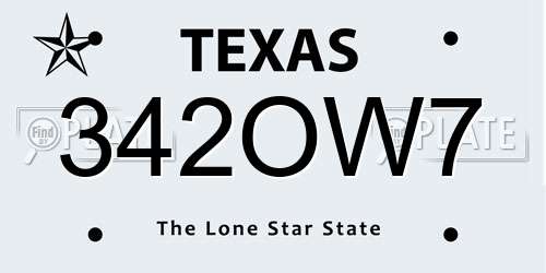 342OW7 Texas License Plate