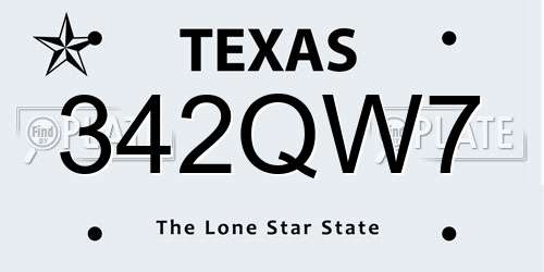 342QW7 Texas License Plate