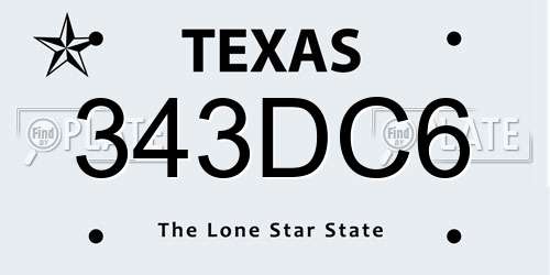 343DC6 Texas License Plate