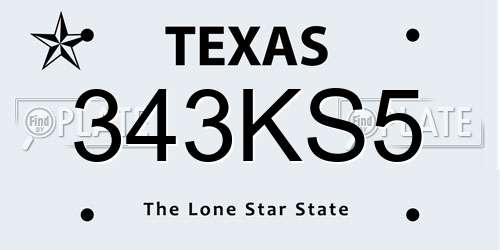 343KS5 Texas License Plate