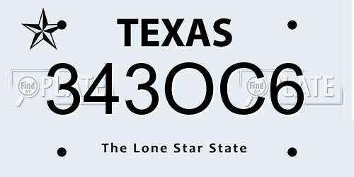 343OC6 Texas License Plate