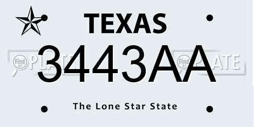 3443AA Texas License Plate