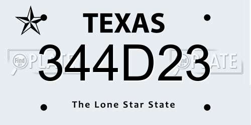 344D23 Texas License Plate