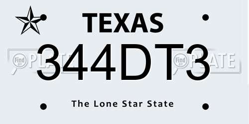 344DT3 Texas License Plate