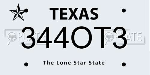 344OT3 Texas License Plate