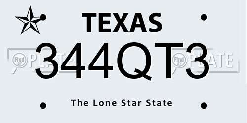 344QT3 Texas License Plate