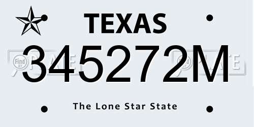 345272M Texas License Plate