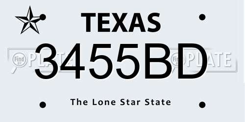 3455BD Texas License Plate