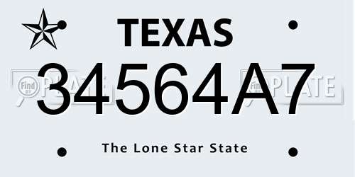 34564A7 Texas License Plate
