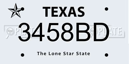 3458BD Texas License Plate