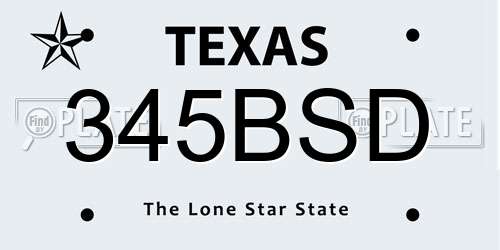 345BSD Texas License Plate