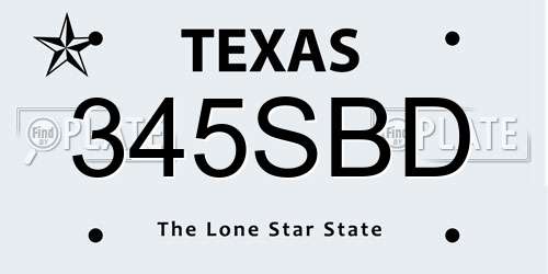 345SBD Texas License Plate