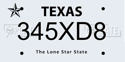 345XD8 Texas License Plate