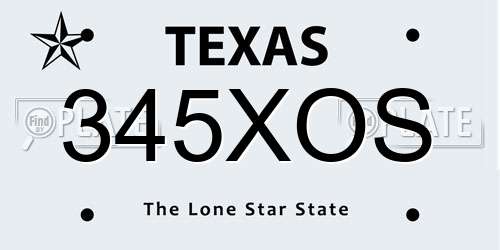 345XOS Texas License Plate