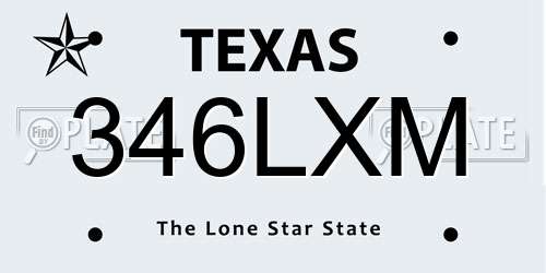 346LXM Texas License Plate