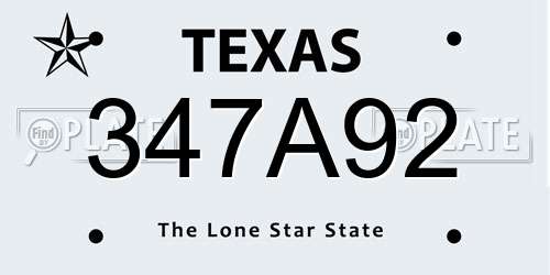 347A92 Texas License Plate