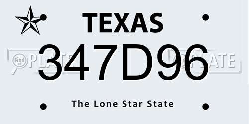 347D96 Texas License Plate