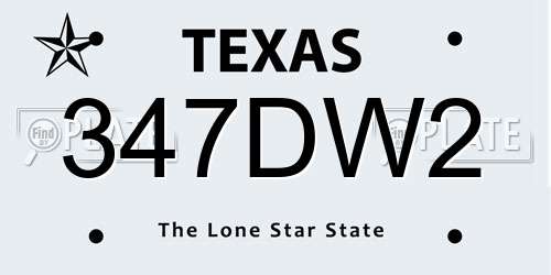 347DW2 Texas License Plate
