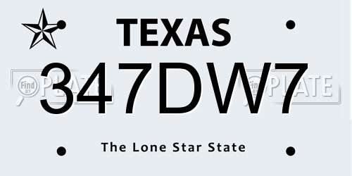 347DW7 Texas License Plate