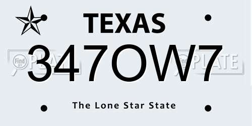347OW7 Texas License Plate