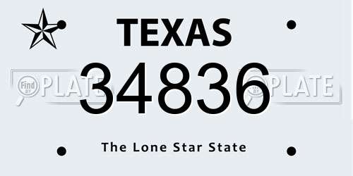 34836 Texas License Plate