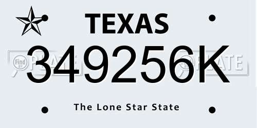 349256K Texas License Plate