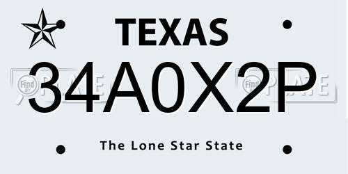 34A0X2P Texas License Plate