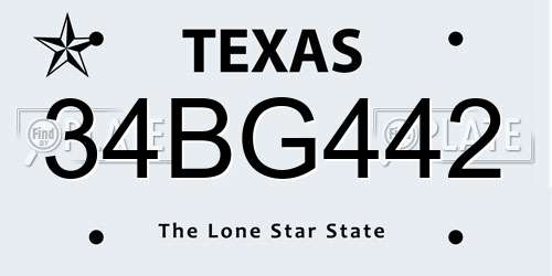 34BG442 Texas License Plate