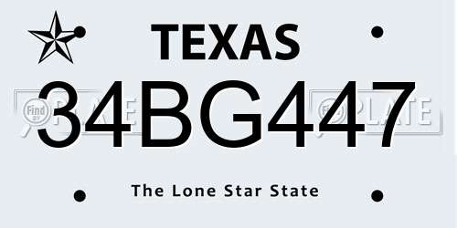 34BG447 Texas License Plate