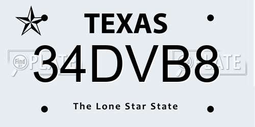 34DVB8 Texas License Plate