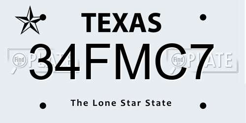 34FMC7 Texas License Plate