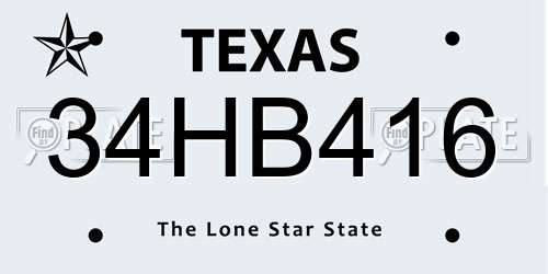 34HB416 Texas License Plate