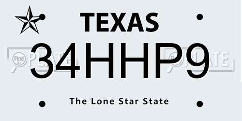 34HHP9 Texas License Plate