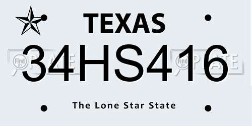 34HS416 Texas License Plate