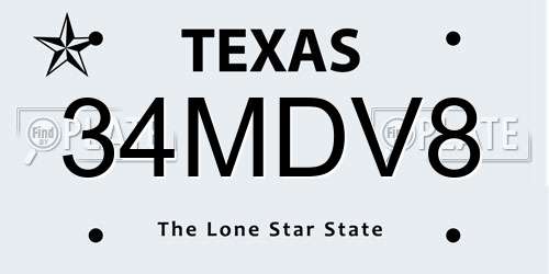 34MDV8 Texas License Plate