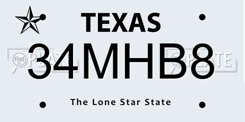 34MHB8 Texas License Plate