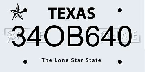 34OB640 Texas License Plate