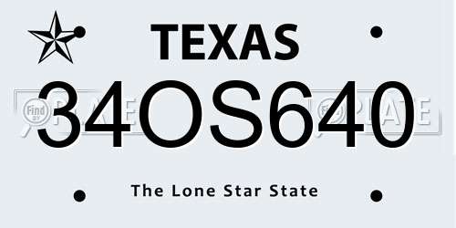 34OS640 Texas License Plate