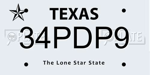34PDP9 Texas License Plate