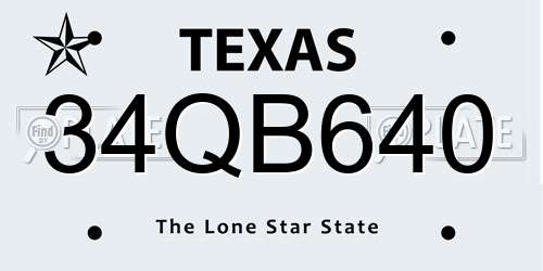 34QB640 Texas License Plate