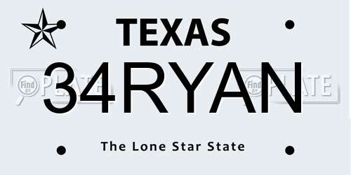 34RYAN Texas License Plate