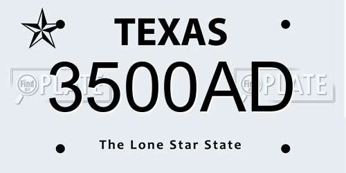 3500AD Texas License Plate