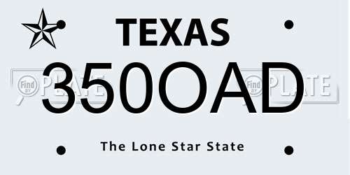350OAD Texas License Plate