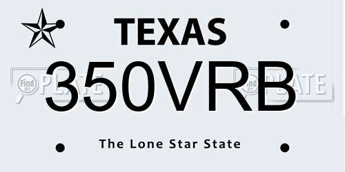 350VRB Texas License Plate